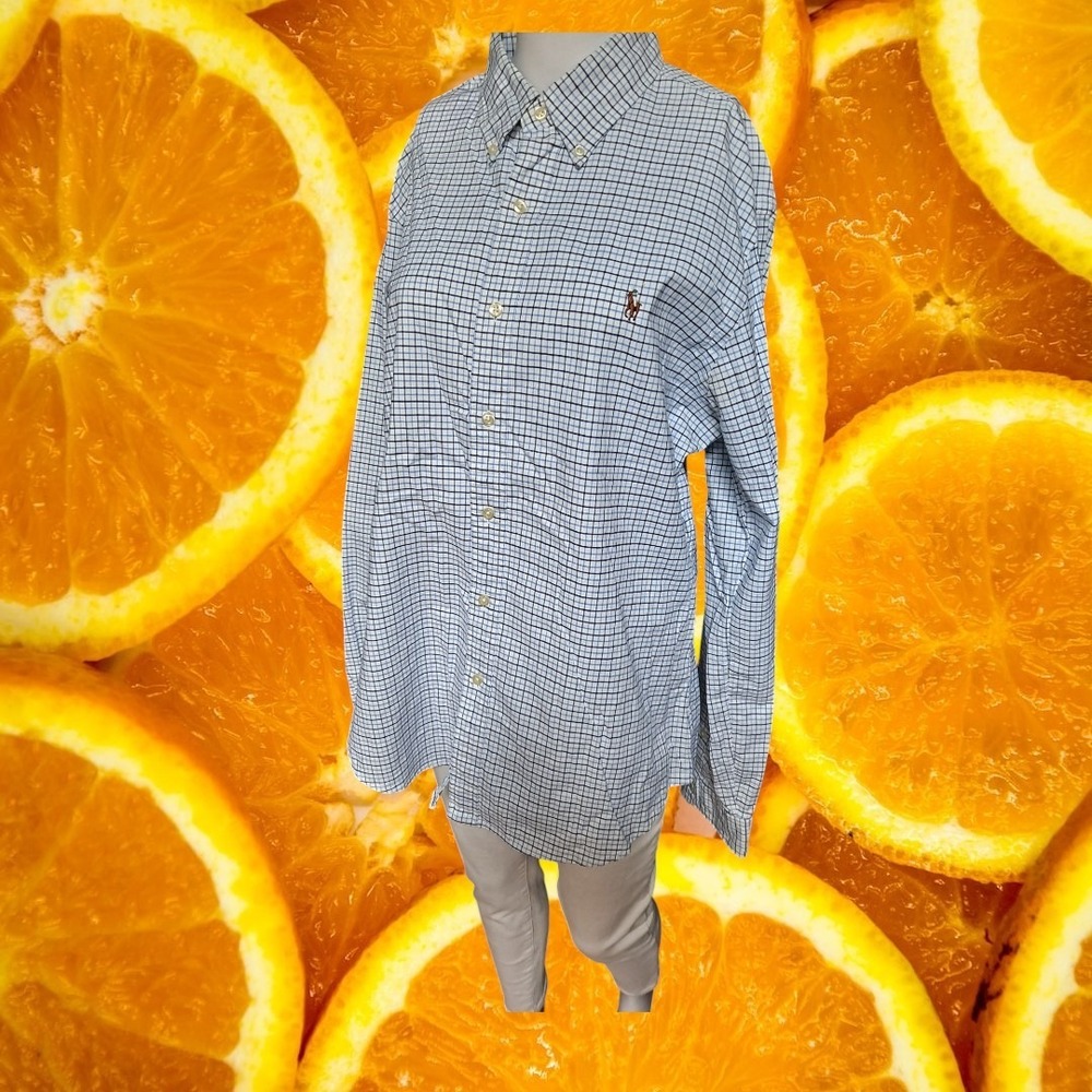 Ralph‎ Lauren Slim Fit Stretch Oxford Shirt Mens Blue Plaid Button Down
